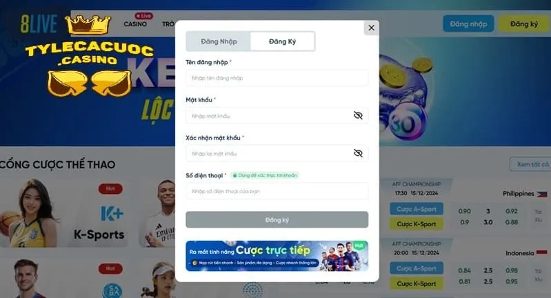 Hướng dẫn các bước đăng ký 8live trên website