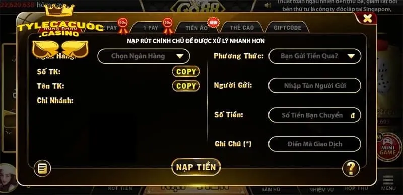 Nạp tiền Tỷ Lệ Cá Cược qua kênh thanh toán Code Pay