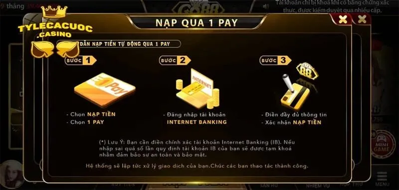 Nạp tiền qua kênh thanh toán 1 Pay